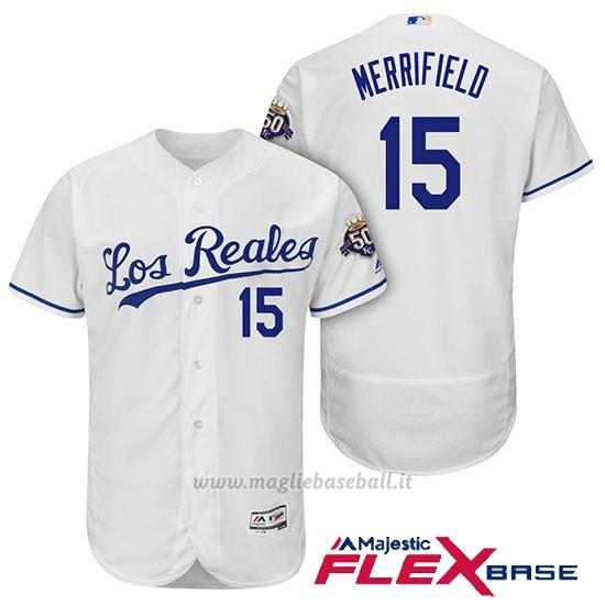 Maglia Baseball Uomo Kansas City Royals Whit Merrifield Bianco 50th Season Spanish Flex Base